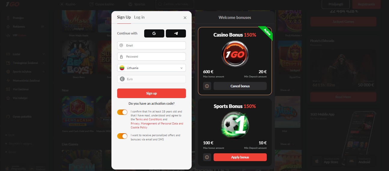 1GoCasino Registration, kazinolietuvoje.online