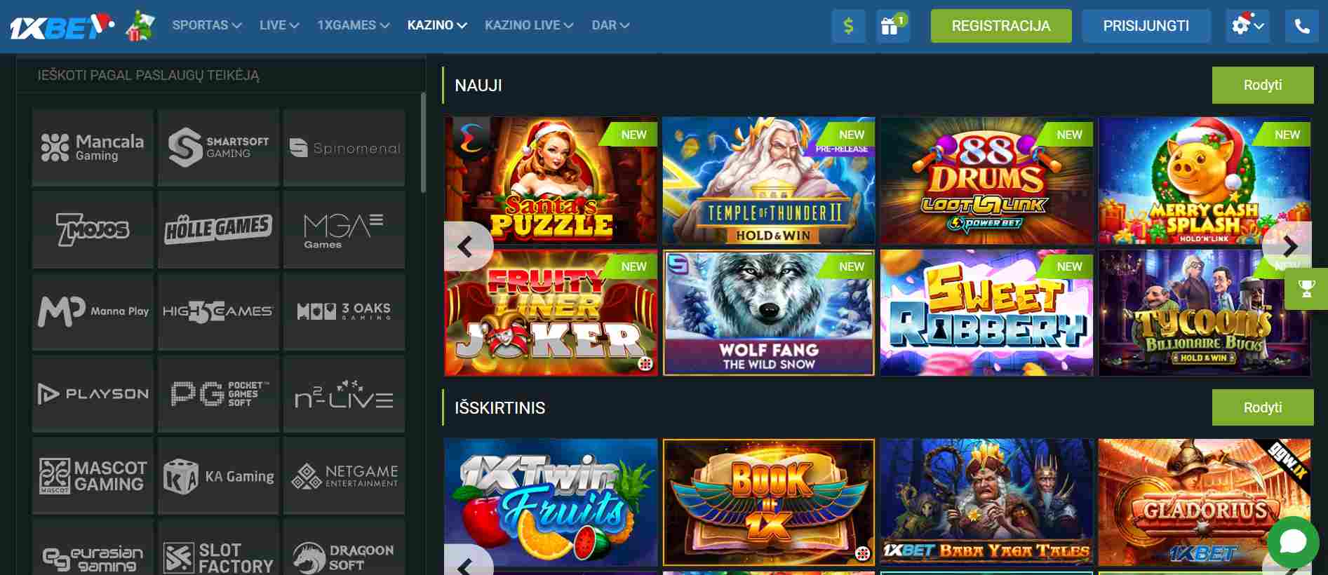Žaidimų įvairovė 1xBet kazino