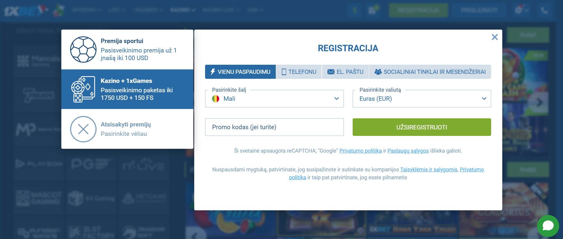 1xbet kazino Registracija
